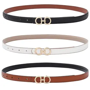 Women Reversible Double Sided Thin Belt Fashion Elegant PU Leather Tight Waist Belt with Gold Buckle Vintage Two-in-One Jeans Dress Long Coats Belts Female Accessories