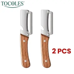 2PCS 2-in-1 Fruit & Veggie Peeler with Bottle Opener Sharp Stainless Steel Wooden Handle Ergonomic Non-slip Design for Comfortable Grip
