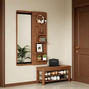 47.6-Inch Wall Mounted Full Length Sliding Mirror with Shelf and Hooks, Push-Pull Space-Saving Home Decor Mirror for Bedroom, Home Essentials