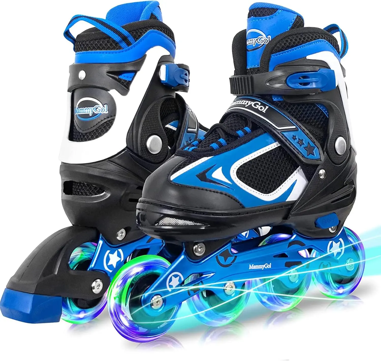 4-Size Adjustable Inline Rollerblades for Kids Boys Girls Youth Ages 4-16, Self-Powered Light Up Flashing Wheels Beginner Skates Indoor Outdoor Birthday Gift