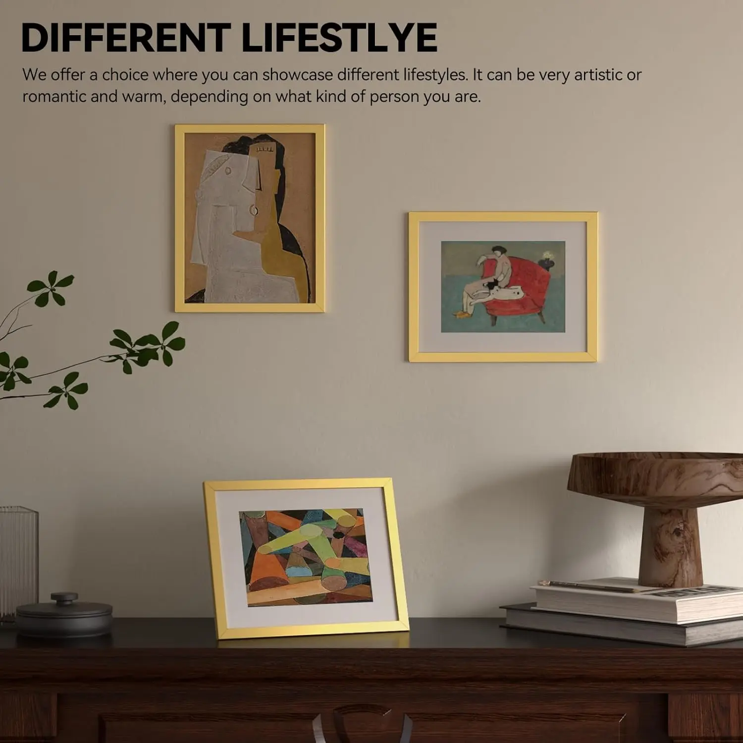8.5x11 Picture Frame Gold, Gold Picture Frames Display Photos 6x8 with Mat or 8.5x11 Without Mat, 1 Pack Plastic Frame for Wall & Tabletop for Home Decor
