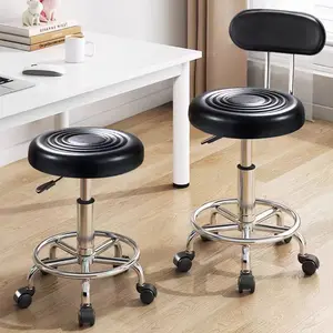 Bar Stool with Swivel, Hydraulic Lift and Wheels - Modern Minimalist Round Stool for Home and Reception
