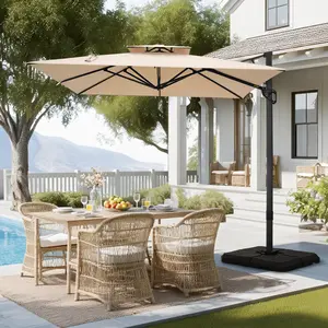 [1-2 Package] PHI VILLA 9*12 FT Cantilever Patio Umbrella with 360° Rotation, Heavy Duty Hydraulic Double Umbrella Windproof for Outdoor Use (Base Shipped Separately)