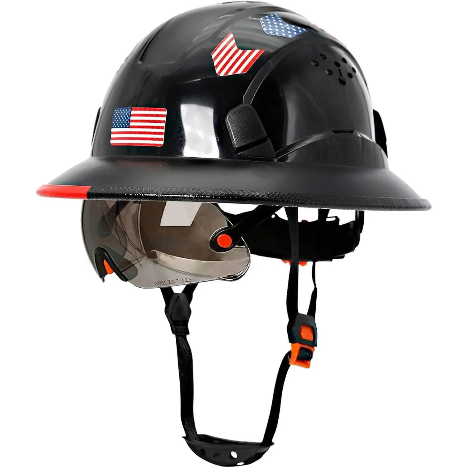 Full Brim Safety Helmet with Visor Protection - Hi-Viz Reflective Strips, Vented Brim, HDPE Plastic Build, Shock Absorption, Adjustable Ratchet System for Construction Work (Sports & Outdoor Accessory Hat), Full Brim With Visor Protection