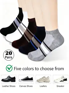 20 Pairs Men's Spring Summer Thin Socks, Low Top Sweat Absorbing Invisible Crew Socks, Mesh Breathable Sports Short Socks, Casual Crew Socks