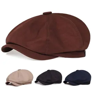 1pc Classic Beret Cap - Unisex Retro Octagonal Hat, Adjustable Elastic Band, Solid Color Newsboy Flat Cap for Men & Women, Casual Outdoor Style (Brown, Navy Blue, Beige), Adjustable Hat
