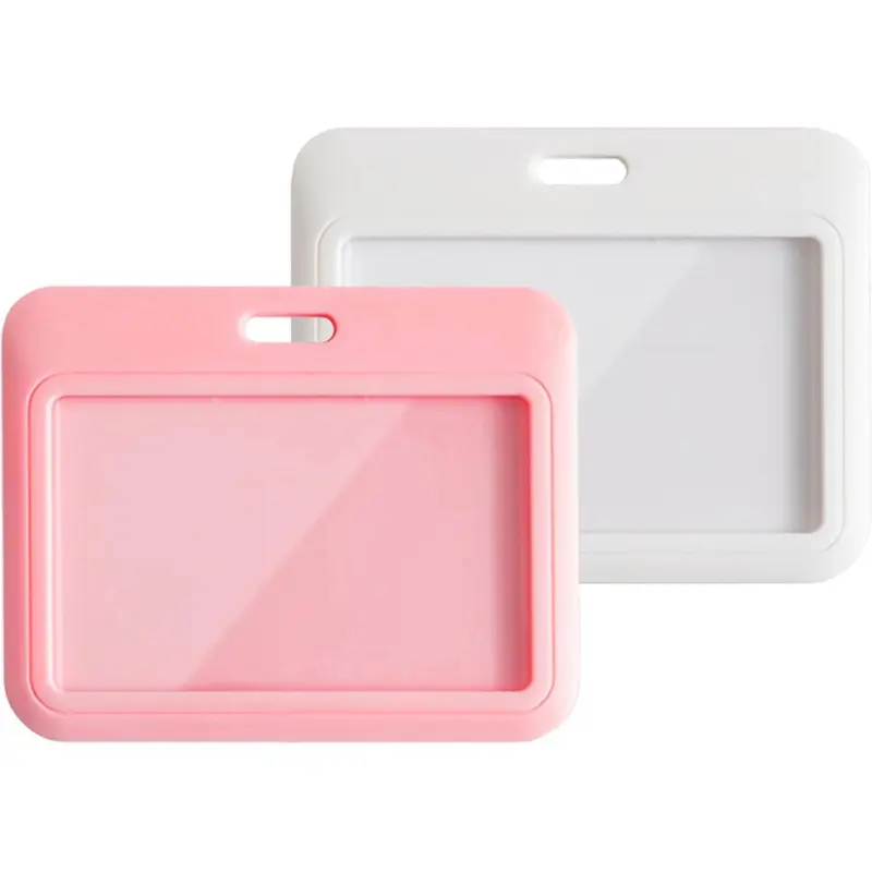 2 Pack ID Badge Holder, ID Holders for Badges, White and Pink ID Card Holder, Horizontal Sliding Plastic Key Card Holder, Name Tag Holder for Office, School, Factory, Teachers & Students, Office Supplies