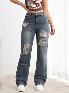 2025 Flared Jeans For Women High Waist Design Holes Fashionable Women Comfort Fatherday Womenswear