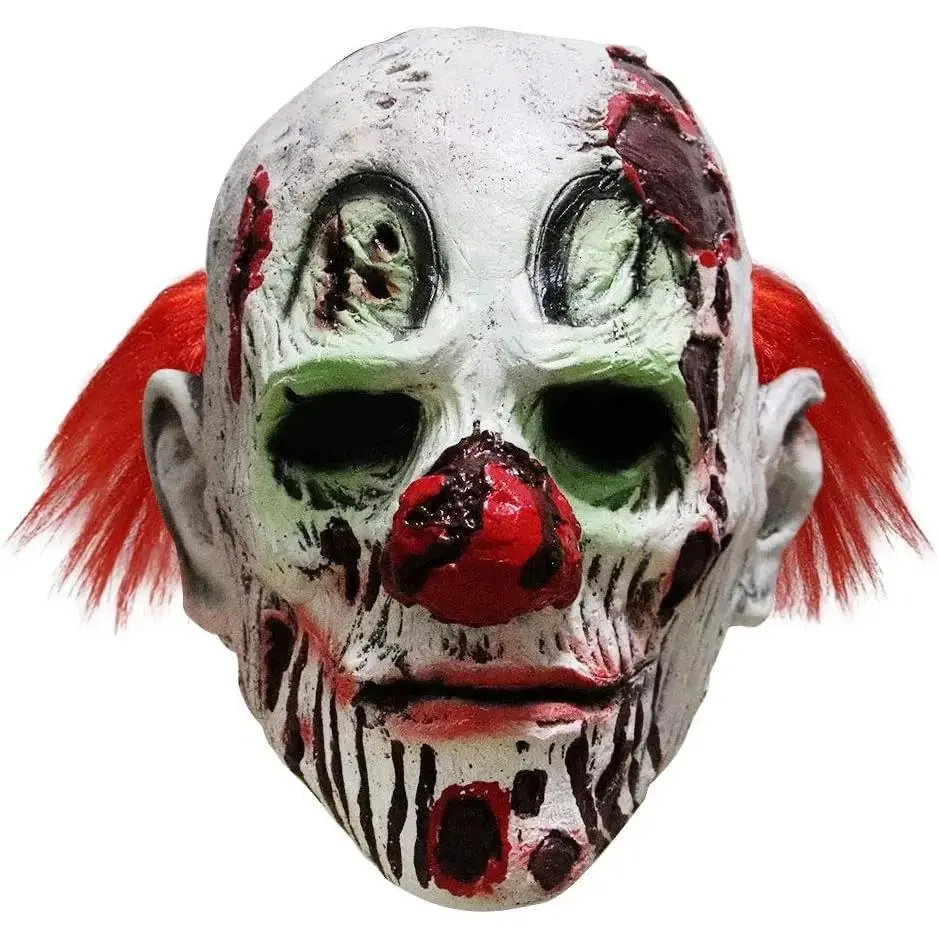 Halloween Spooky Evil Clown Mask - Red Hair, Blood Lips, Icy Gloomy Face, Classic Latex Costume Accessory, 1 Piece, 1 Size Festive Party Mask Accessories for Adults, One Size
