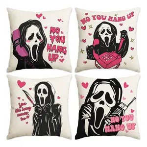 4pcs Halloween Pillow Cover, Cushion Covers, Scream Scary Face Killer Party Decoration Pillowcase, Single sided Printed Pillow Cover, Suitable for home, car, Halloween Decoration (No Pillow Core)