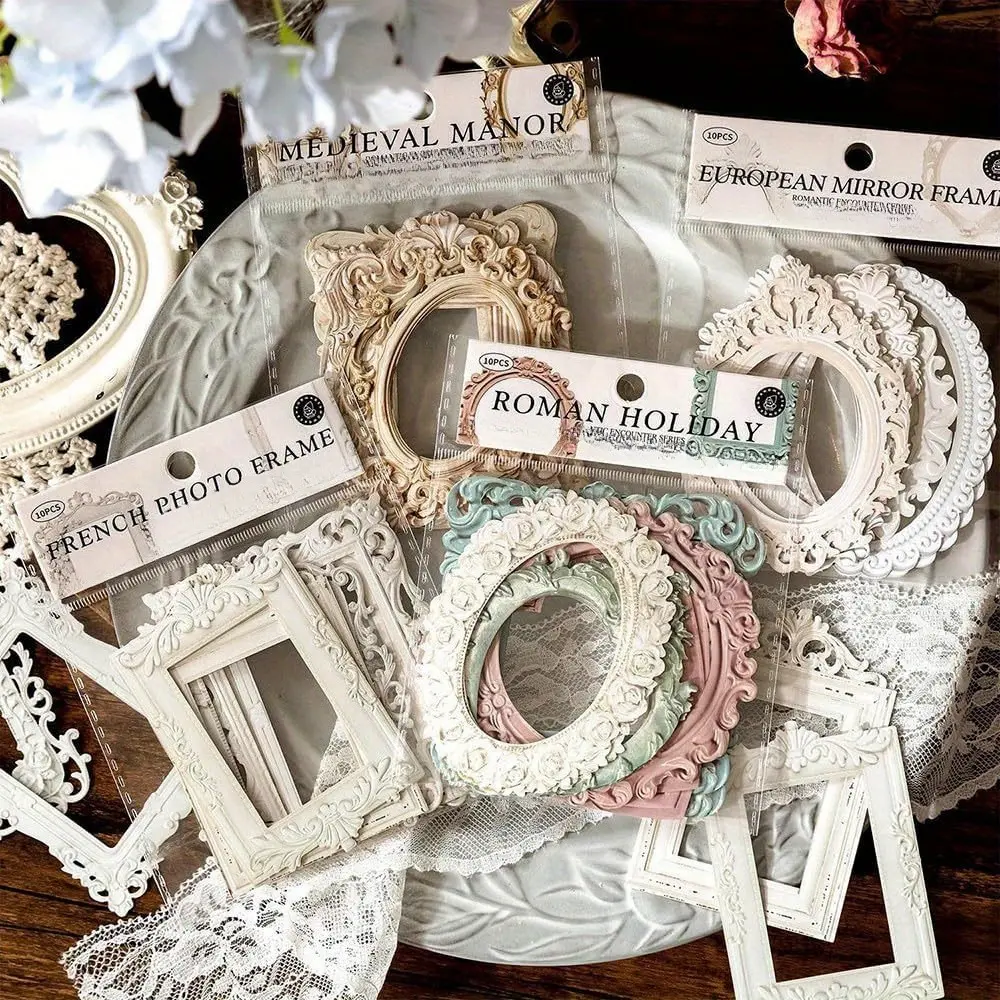 40-Sheet Vintage Hollow Embossed Lace Frame Scrapbook Paper - Photo Frame Materials for DIY Crafts, Journaling Supplies, Junk Journal Ideas, Birthday Handmade Gifts, Window Decoration Background