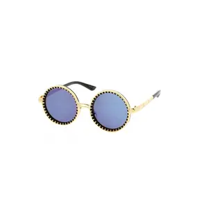 Fashion Culture Women's Steampunk Round Mirrored Sunglasses (Blue)