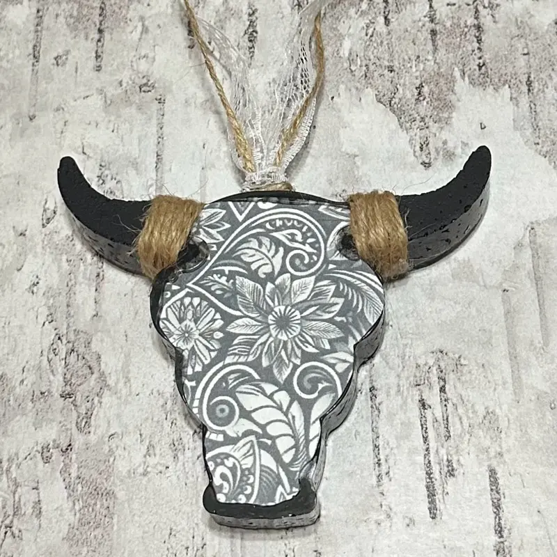 Hanging Car Freshie, Faux Leather Cardstock  Skull Car Fragrance Car Accessory
