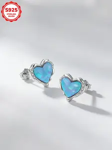 Elegant Heart-Shaped S925 Silver Earrings, Nickel-Free Gemstone Studs, Anti-Allergy Fashion Jewelry for Daily Wear, Perfect Gift