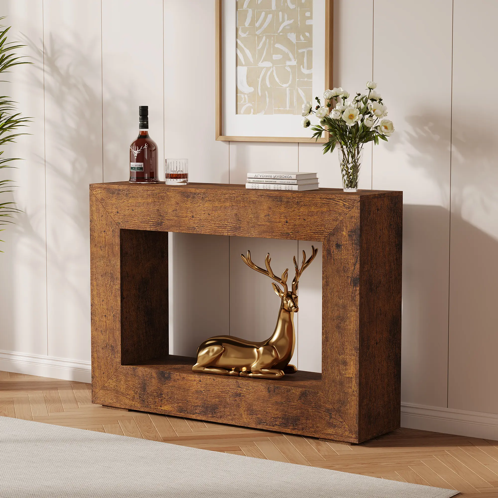 Farmhouse Console Table - 47" Minimalist Vintage Entryway Table, Storage Rustic Sofa Table With Open Shelves for Hallway, Living Room, Foyer, Bedroom