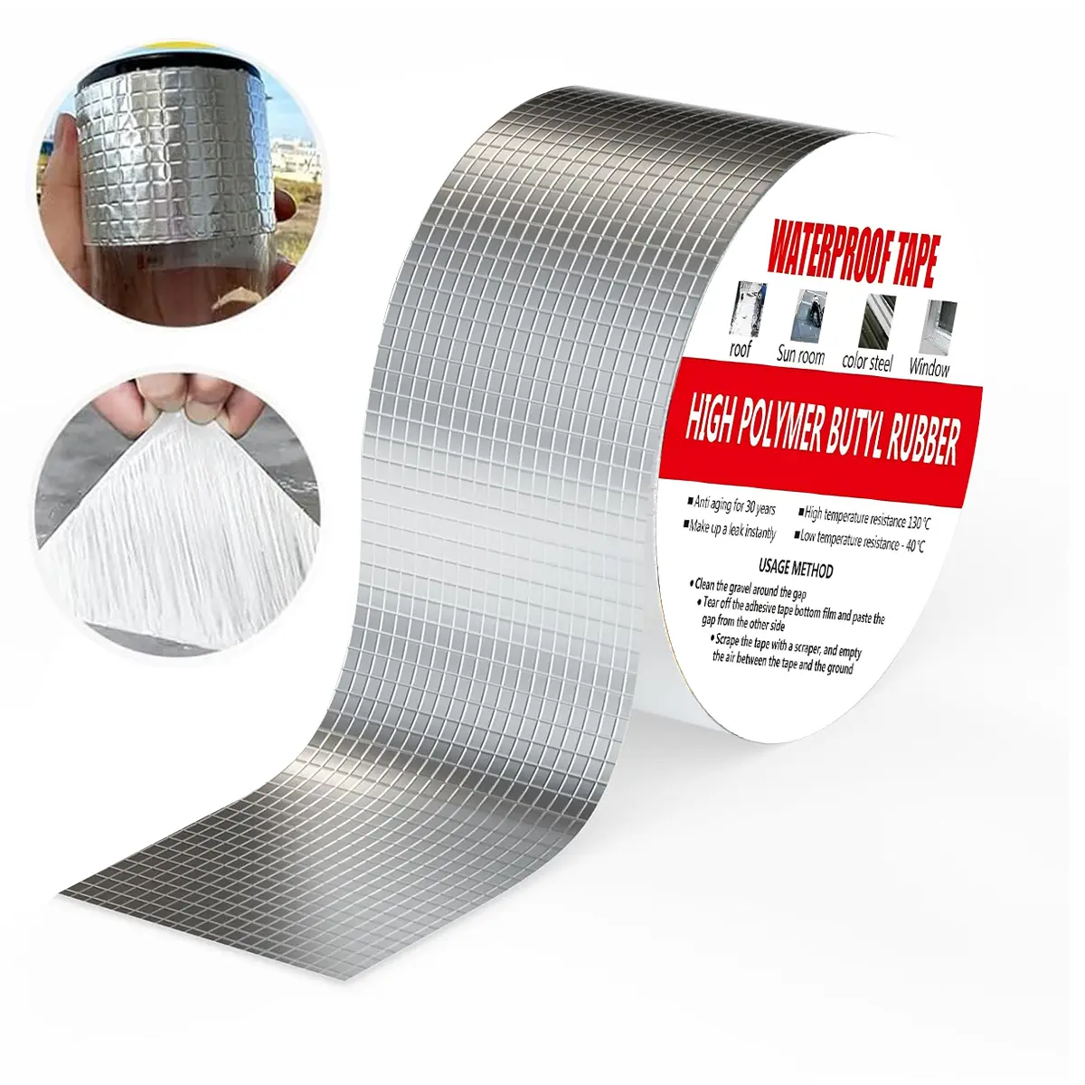 Aluminum Surface Weatherproof Butyl Rubber Repair Tape, Durable Leak-Blocking Sealant Tape for Household Pipe Maintenance, Metal Roof Patching, Hardware & Flooring Repair Tools