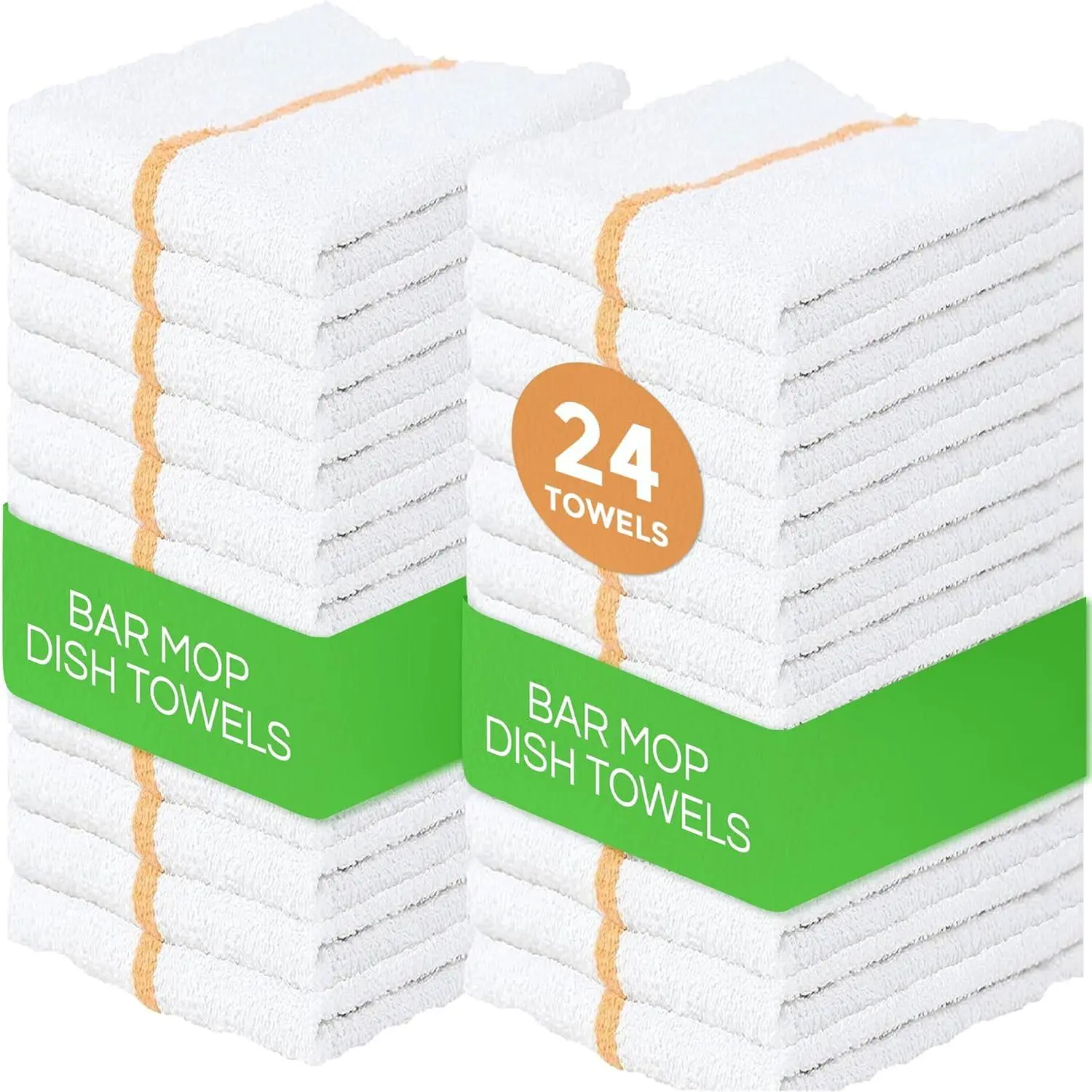 24 Pack 16x19 Bar Mop Towels - Gold Stripe Absorbent Cotton Kitchen Towels - Quick Drying Towels - for Home, Restaurant, Bar Glass Cleaning Towels, Chief/Cook Etc. 30 oz