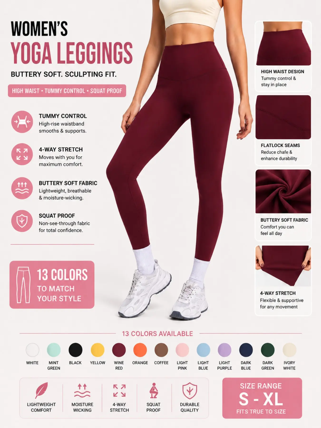 Women's High-Waist Yoga Pants, Cloud-Like Soft Tummy Control Workout Leggings, Anti-See-Through Butt Lifting Sports Long Pants, Gym Running, Sports Stretchy Leggings, Fitted Design Activewear, Activewear Bottoms