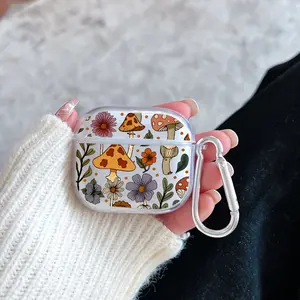 Mushroom - Flower Reverie Pattern TPU Soft Protective Case for Apple AirPods 4/3/2/1/Pro/Pro2 Transparent Earphone Cover with Keychain Attachment