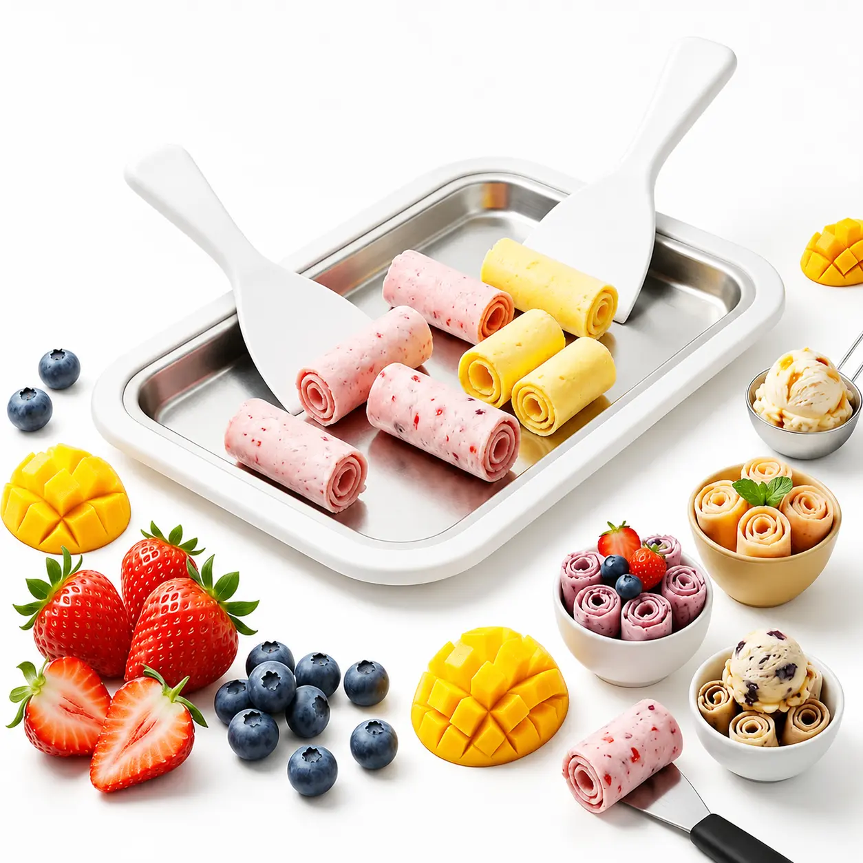 Instant Ice Cream Maker,Rolled Ice Cream Maker, Soft Serve Ice Cream maker,Perfect for Frozen Yogurt, and More! Food grade stainless steel ice cream roll machine for home us (White)