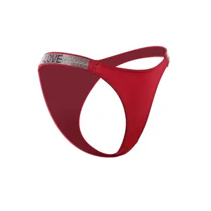 Rhinestone Letter G-String Thong — Available in Red Wine & Black Lightweight