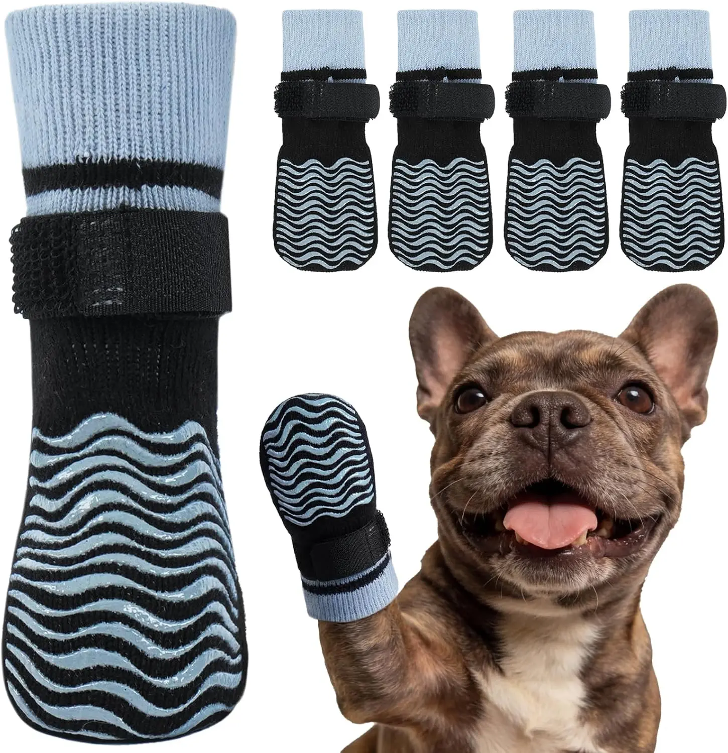 Kuoser Non Slip Dog Socks for Hardwood Floors, Dog Grippy Socks with Double-Sided Traction, Anti Slip Dogs Booties Paw Protectors to Prevent Licking Paws for Small Medium Large Senior Dogs, 4 Pack