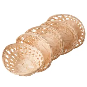 Vintiquewise Natural Bamboo Oval Storage Bread Basket Set of 5 - 3.4x10x7.5 in, Beige, Decorative Kitchen Organiser for Room Decor, Laundry