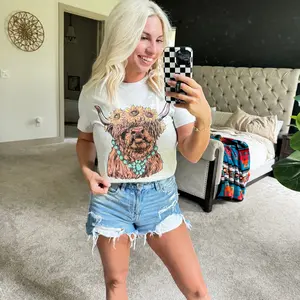 Cow With Gemstone Necklace Highland Cow Crew Graphic Tee