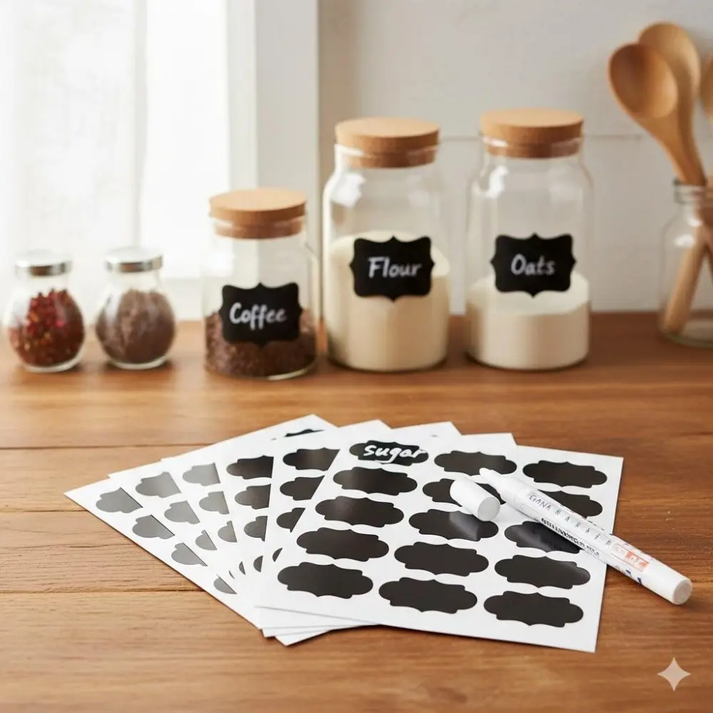 Waterproof Removable Chalkboard Labels for Kitchen Jars & Containers. DIY Craft Decor, Organization & Storage Stickers. Creative Handmade Labeling Solution for Home, Pantry, Craft Room.