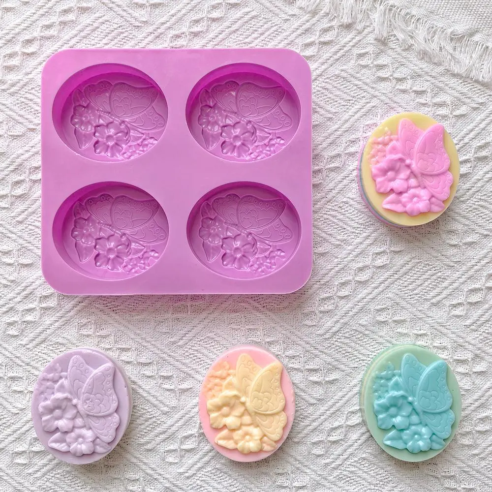 4-grid Butterfly Shaped Silicone Soap Mold, 1 Count DIY Candle Mold, Handmade Soap Making Mold, DIY Craft Candle Making Tool, Soap Making Supplies for Home Decor, Silicone Molds