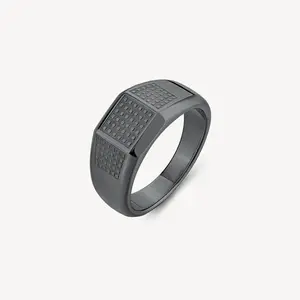 BROSWAY BULLET POLISHED SANDBLASTED SIGNET RING SIZE 11 RUTHENIUM PVD