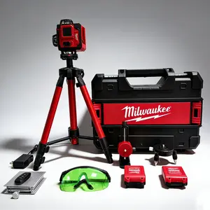Milwaukee M12 3PL-401C 16 Line 360 Degree Green Plane Laser Level Kit with Dual 6.0Ah Batteries and Tripod for Professional Interior Layout and Construction Featuring ±0.3mm Accuracy IP54 Protection and Remote Control