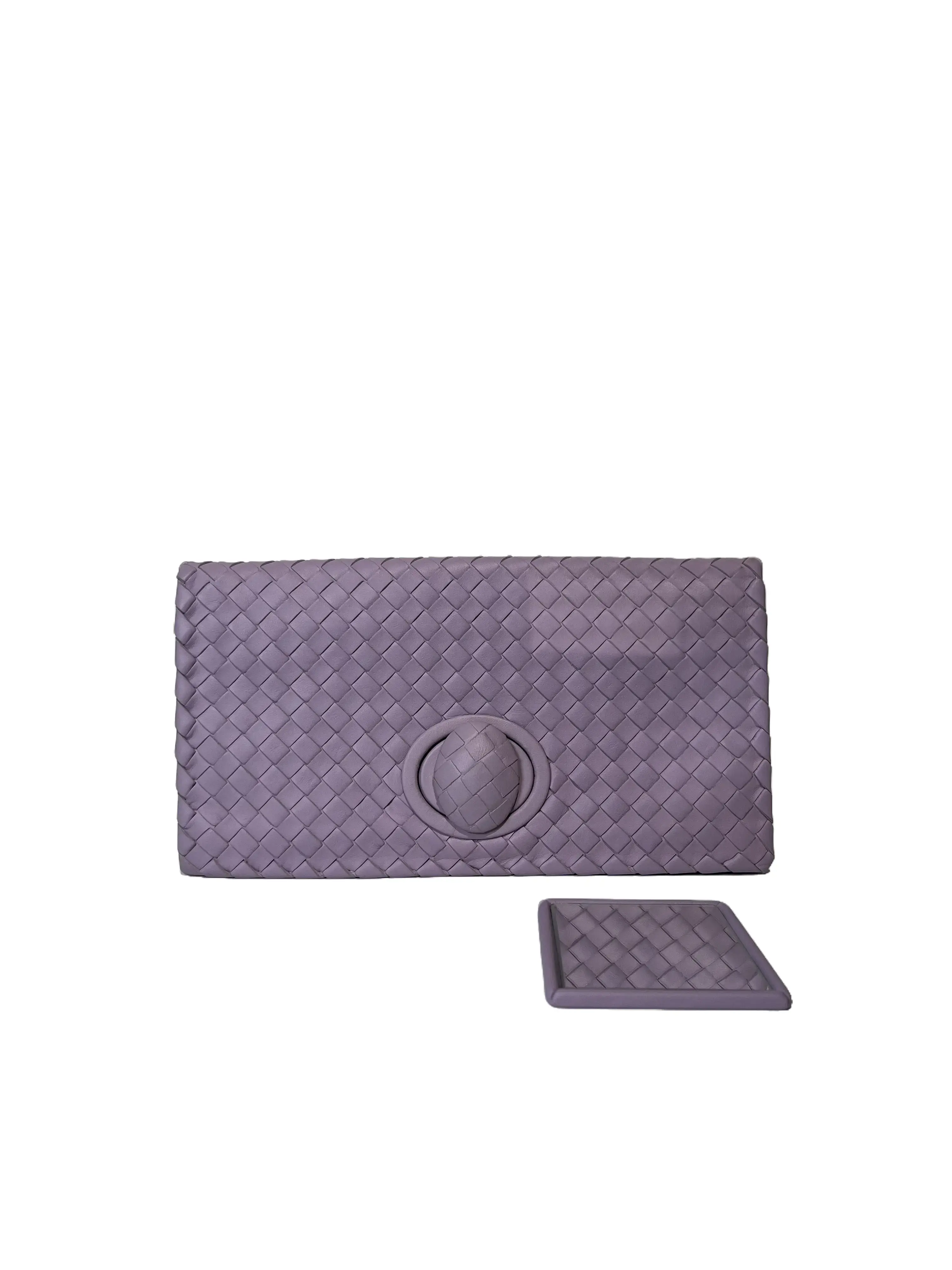 Pre-owned BOTTEGA VENETA Intrecciato Leather Flap Clutch, Highly Sought After Style with Leather Framed Pocket Mirror for Chic Daytime Outings, Evening Events, Everyday Practicality