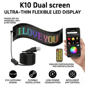 Ultra Thin Flexible LED Matrix Panel, App Controlled DIY LED Sign, Customizable Text & GIF Display, USB Powered, Bendable & Peel Stick, for Gaming Room Decor, Car Window, Party, Christmas, Compatible with Power Bank & Laptop