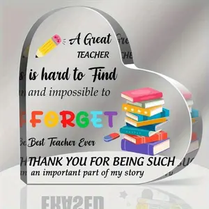 Christmas Gifts for Teachers Heart Shaped Acrylic Gift, Book & Pencil Pattern Teacher Appreciation Gift, Birthday Gift for Teacher, Office Bedroom Shelf Decoration, Acrylic Desktop Decoration, Acrylic Plaque Sign, Acrylic Signage Plaque
