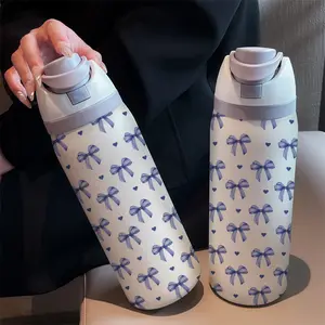 Blue Heart Bowknot 32oz Dual-Sip Sports Water Bottle Tumbler, 304 Stainless Steel Large Capacity Insulated Travel Drinkware Cup, Perfect Gift for Women