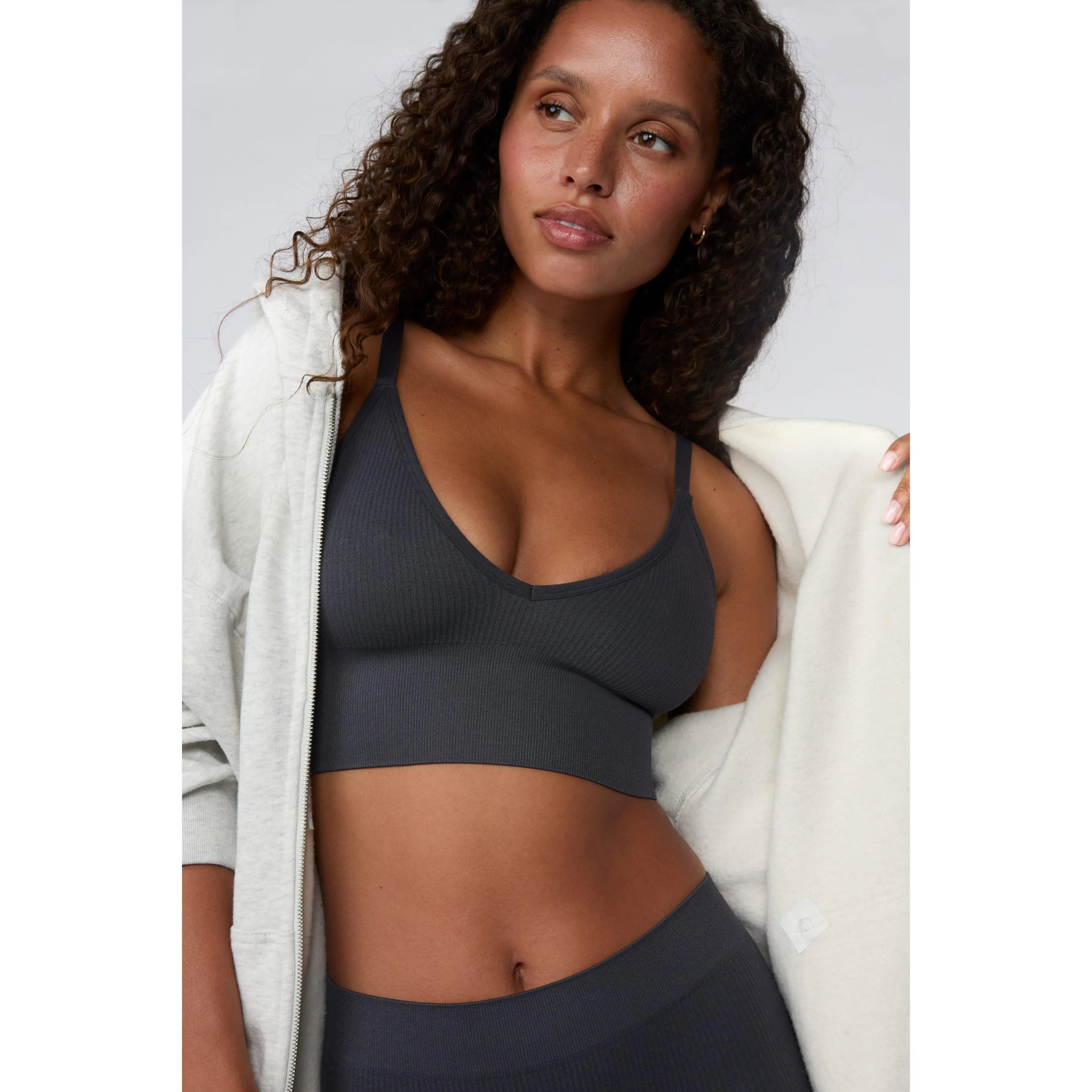 Ribbed Seamless Triangle Bralette - Charcoal
