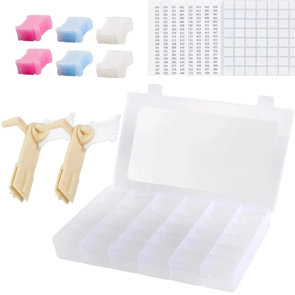 Plastic Rectangular Embroidery Spool Storage Set - 36-Compartment Box, 2 Winding Machines, 120 Thread Boards, 3 Stickers for Embroidery Enthusiasts, DIY Sewing Projects