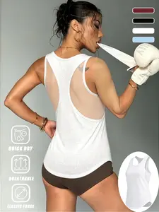 Women's Sporty Mesh Patchwork Training Tank Top, Breathable Comfortable Sleeveless Shirt, Ideal for Gym and Fitness