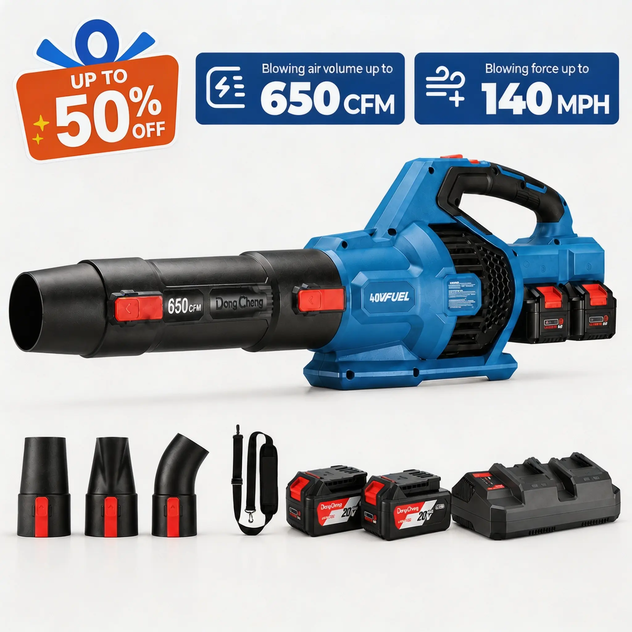 【Summerfinds】Handheld Cordless Leaf Blower - 40V 650 CFM High Speed Turbo Jet Blower with 2x4.0Ah Batteries, Charger, Brushless Motor, Shoulder Straps, 5-Year Warranty for Garden, Sidewalks Heavy Duty Use