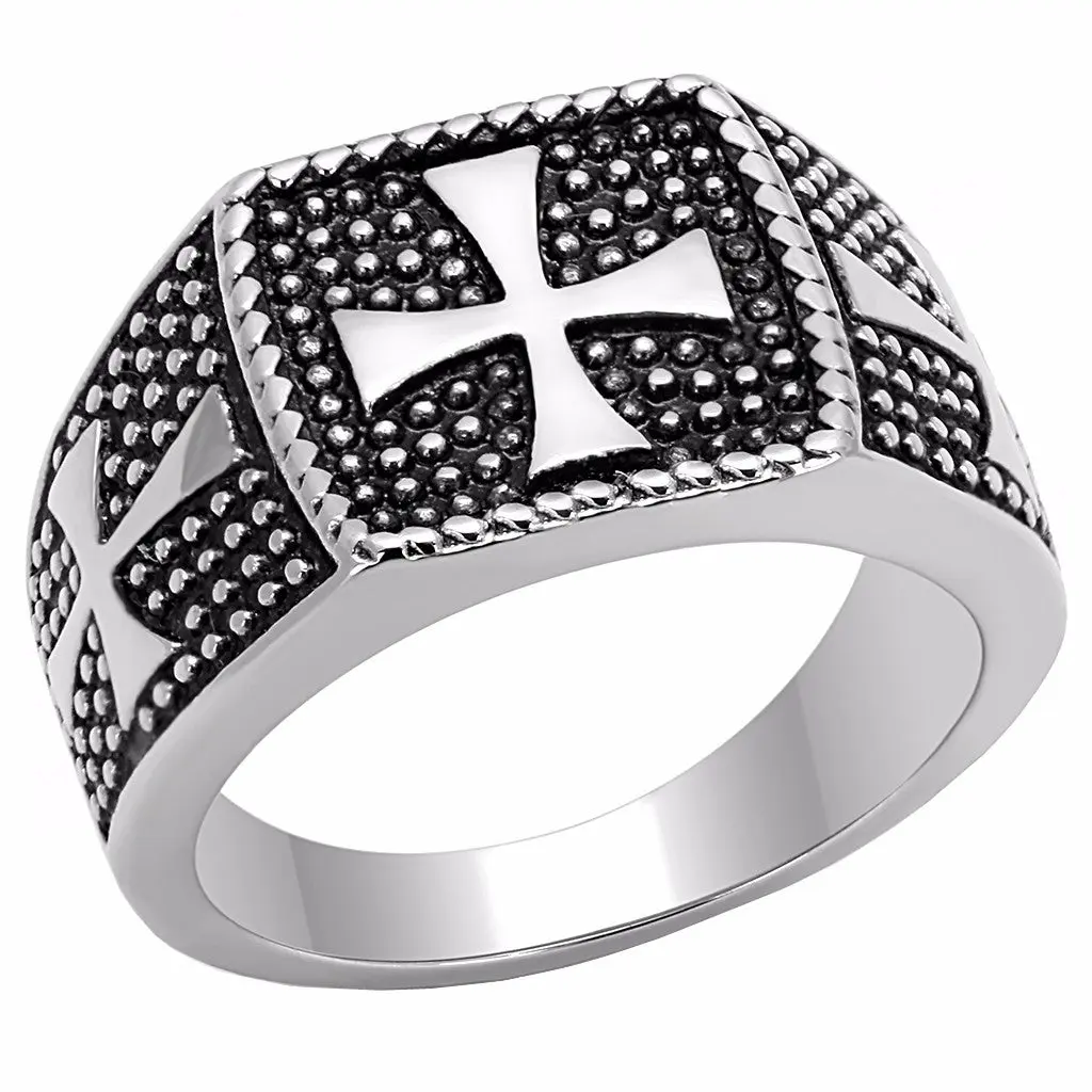 Lanyjewelry Men's 316 Stainless Steel Tarnish-Free Medieval Cross Motif Ring - Simple Design with Casting Detail, Medieval Look Everyday Wear Jewelry Accessory