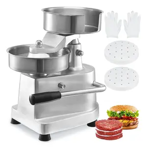 【Father's Day】VEVOR Commercial Burger Patty Maker, 150mm/6inch Hamburger Beef Patty Maker, Heavy Duty Food-Grade Stainless Steel Bowl Burger Press Machine, Kitchen Meat Forming Processor with 1000 Pcs Patty Papers Aluminium Utensils