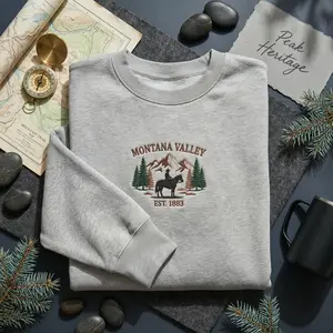 Vintage Montana Valley Heritage Crest 1883 embroidered shirt, personalized western cowboy sweatshirt, 1883 ranch hoodie, gift with name t-shirt