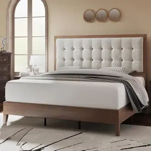 AMERLIFE Wood Platform Bed Frame Upholstered Tufted Headboard/Solid Wood Bed No Box Spring Needed,Easy Assembly,Best Gift Ideas/Christmas Gifts