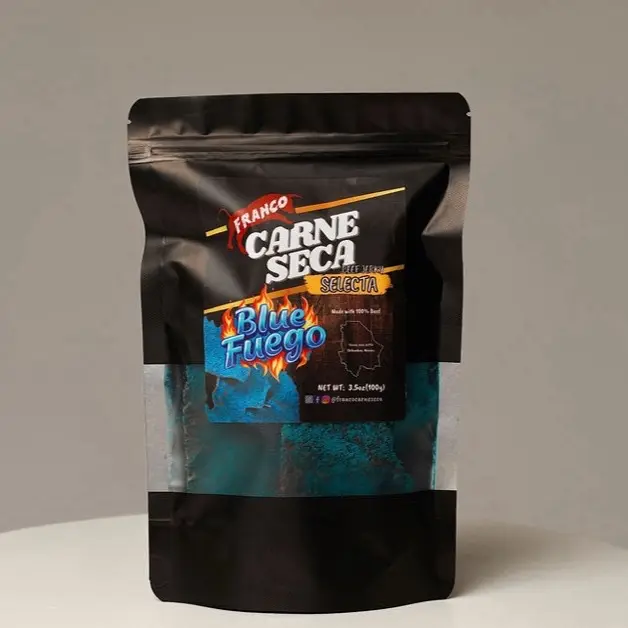 Franco Carne Seca Blue Fuego 3.5 oz Spicy Mexican Style Beef Jerky Selecta Dried Meat Snack Traditional bold spicy lemon flavor