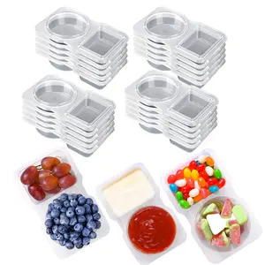 Double Compartment Condiment Container Reusable Snack Containers ,Lids Snacks Pack Sauce With Used For Take-out