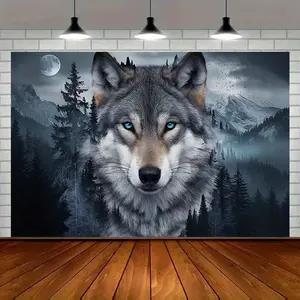 Wolf Tapestry Lone Wolf Backdrop Mystic Forest Theme Wall Hanging Photography Background Animal Decor for Living Room Bedroom Indoor Outdoor Home Decoration