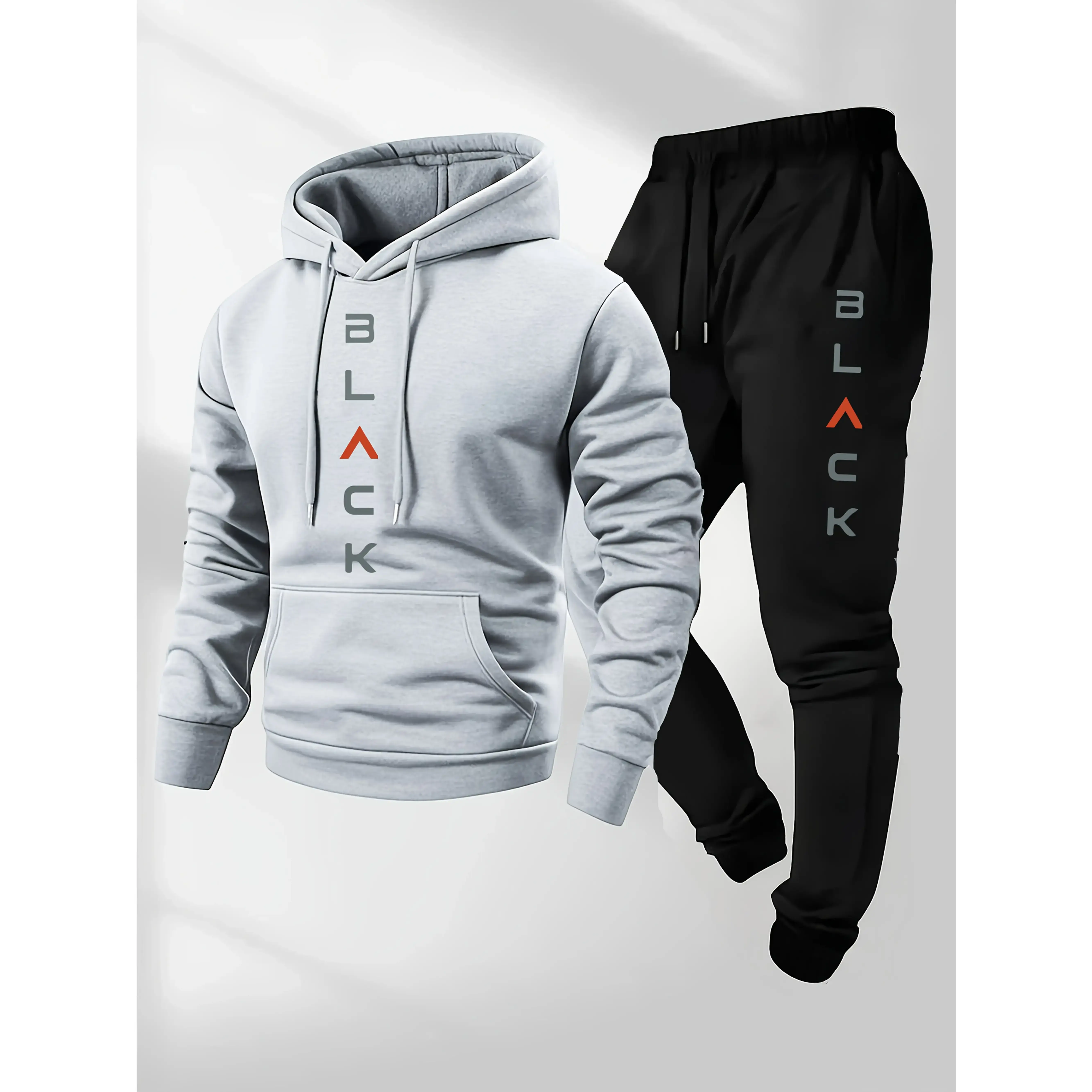Men'S Complete Outfit - Stylish Hooded Sweatshirt & Joggers Set with "BLACK" Print, Gray Casual Streetwear, Long Pants, and Matching Hoodie, Perfect for Fall/Winter, Cozy Clothing | Sporty Look | Nonstretch Fabric Men'S Complete Outfit - Stylish Hooded Sweatshirt & Joggers Set with "BLACK" Print, Gray Casual Streetwear, Long Pants, and Matching Hoodie, Perfect for Fall/Winter, Cozy Clothing | Sporty Look | Nonstretch Fabric