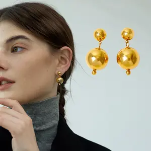 A012 Cool girl, women's fashion gold silver ball earrings, no color loss personalized earrings, high quality 14K plated hypoallergenic earrings