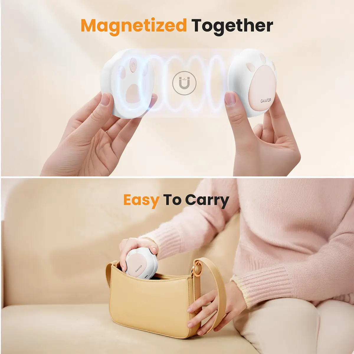 [2-Pack Cat Paw] GAIATOP Hand Warmers for Women, 13H Long-Lasting Rechargeable Pocket Heater, Lovely Gift for Her